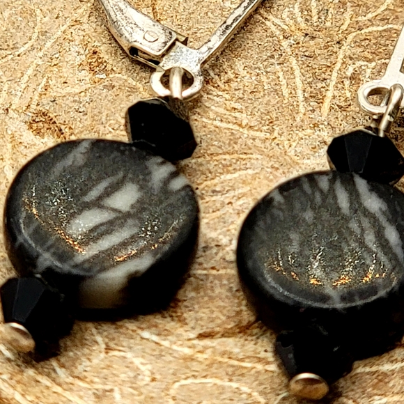 925 Sterling Silver Zebra Jasper Dangle Earrings - Picture 3 of 4